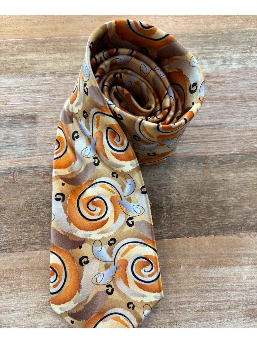 J. Garcia Tie Vid-Game Collection Fifty Two Silk Orange Gold‎ Tan Swirl Retro